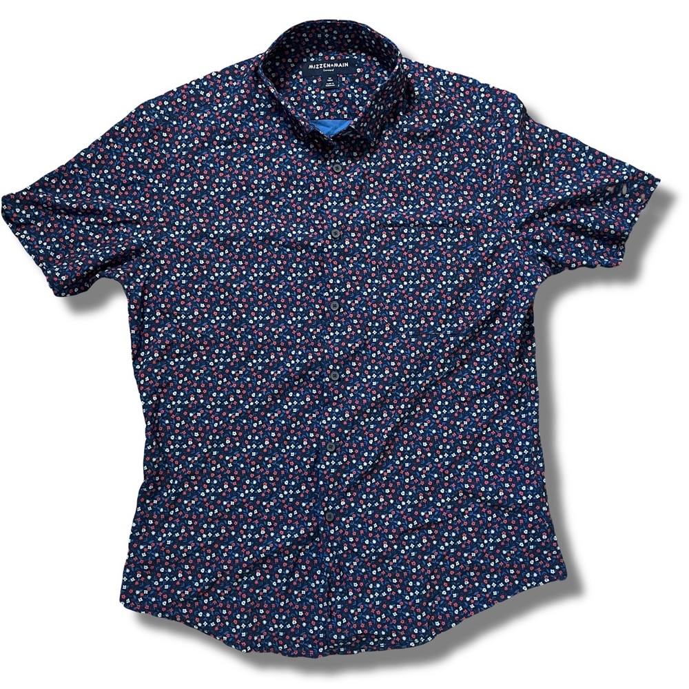 Mizzen+Main Leeward Navy Floral Button Down Short Sleeve Size Medium Mens